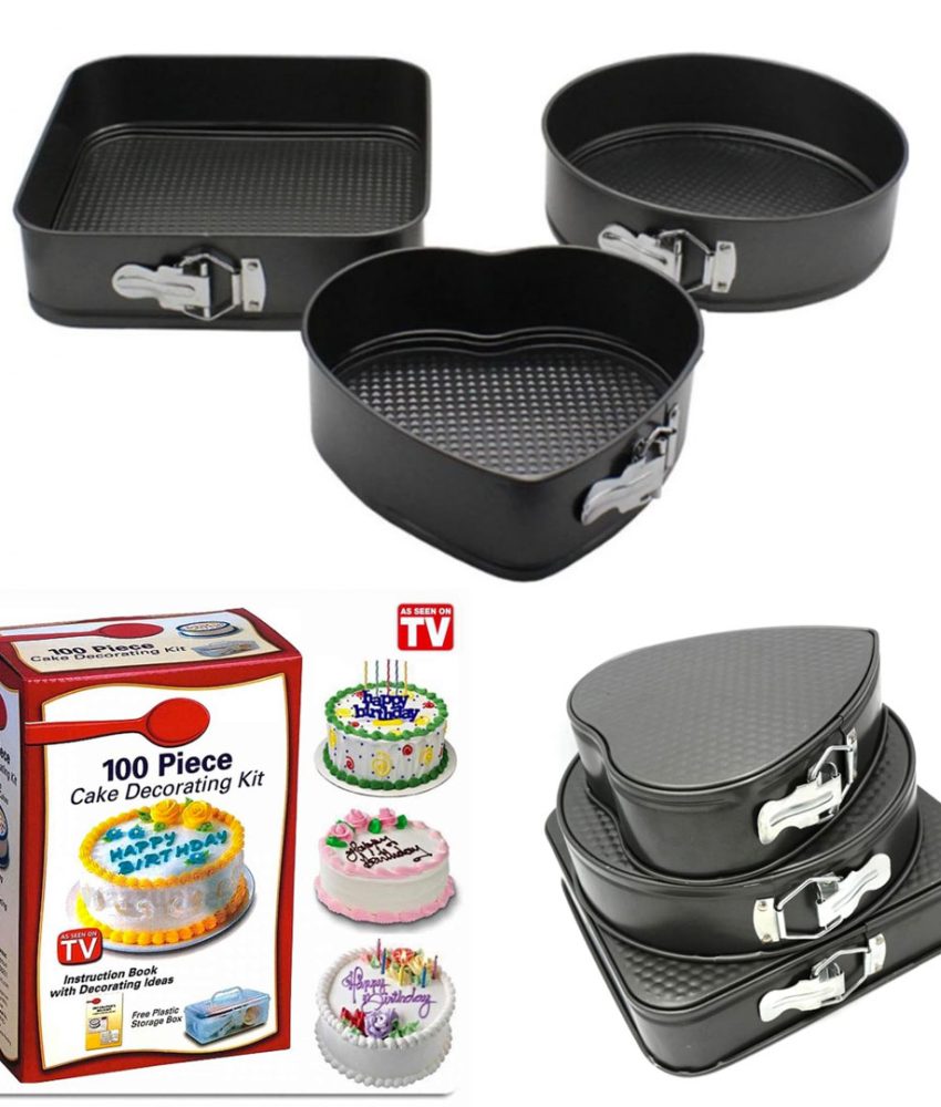 Set 3 Tavi de prajituri, cu baza detasabila si forme diferite + Kit 100 piese pentru decorarea torturilor!