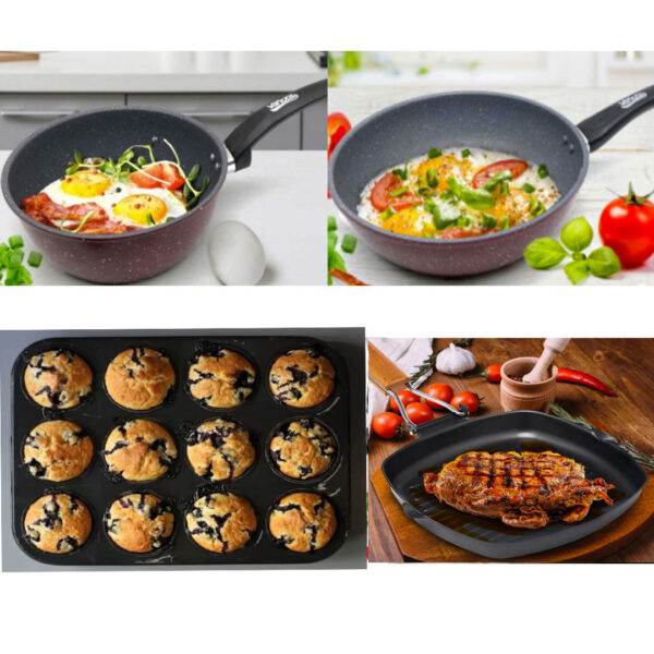 Vanora Home, Nera, Set 4 piese pentru gatit, otel carbon, invelis teflon, non-stick