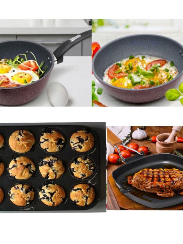 Vanora Home, Nera, Set 4 piese pentru gatit, otel carbon, invelis teflon, non-stick