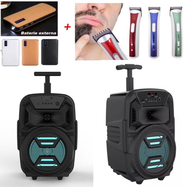 Boxa Portabila Troller ZQS-6111, Difuzor 6,5″ Bluetooth, Lumini LED, Microfon, Telecomanda, 1000W PMPO, Super Woofer, USB, TF FM Radio Microfon Karaoke, Telecomanda + Aparat de tuns Nova Clippers + Cadou Baterie Externa 20000 Mah!