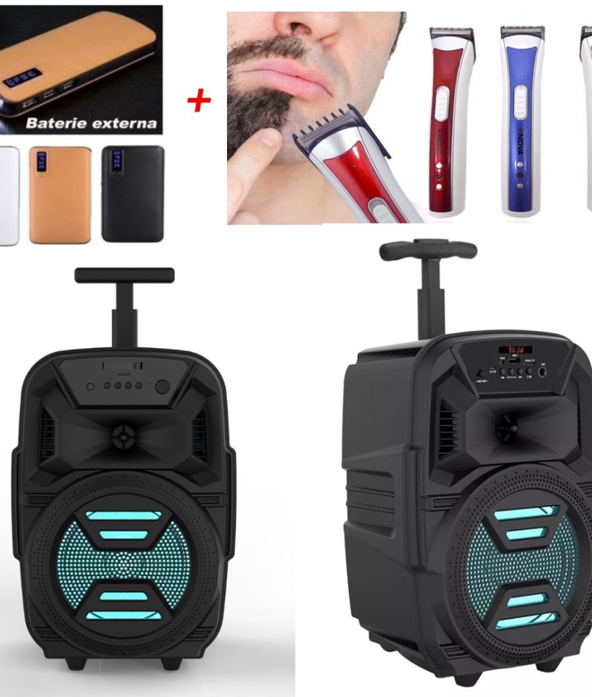Boxa Portabila Troller ZQS-6111, Difuzor 6,5″ Bluetooth, Lumini LED, Microfon, Telecomanda, 1000W PMPO, Super Woofer, USB, TF FM Radio Microfon Karaoke, Telecomanda + Aparat de tuns Nova Clippers + Cadou Baterie Externa 20000 Mah!