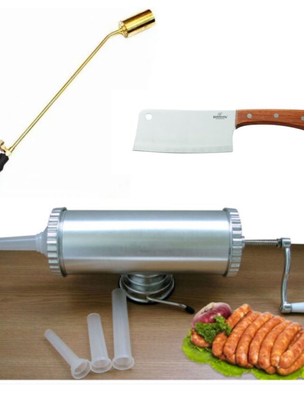 Arzator Porc Pe Gaz 65 Cm + Satar lama inox + Aparat de facut carnati inox, 1,5 kg, 3 tulumbe