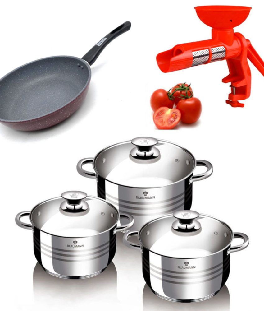 Set 6 piese oale inox Blaumann Flexi Line, 3 straturi + Tigaie teflon delis 20cm + Aparat de stors rosii + Cadou storcator de citrice!