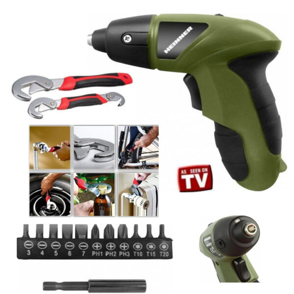 Bormasina electrica Heinner ACM  3.6V LI-ION, Usb, acumulator si lumina + 11 biti + Set 2 Chei Universale Snap n Grip!