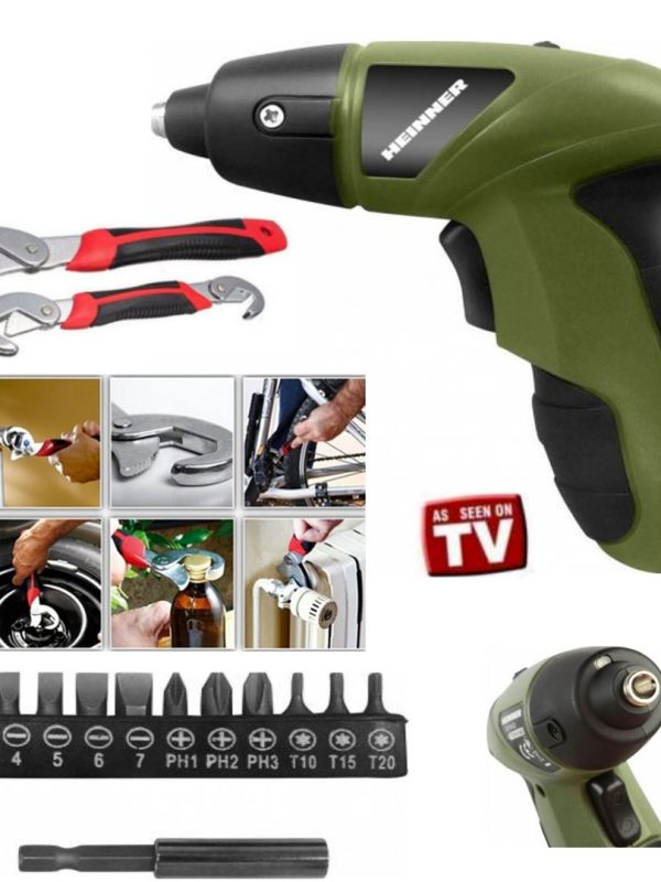Bormasina electrica Heinner ACM  3.6V LI-ION, Usb, acumulator si lumina + 11 biti + Set 2 Chei Universale Snap n Grip!