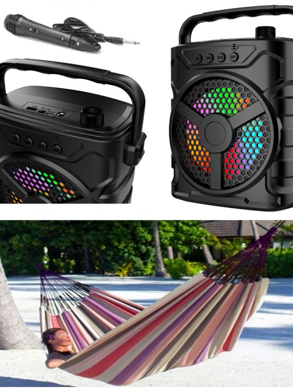Boxa portabila ZQS 6128 cu Microfon, Wireless, USB, FM Radio, lumini+ Hamac columbian 80x200 cm!