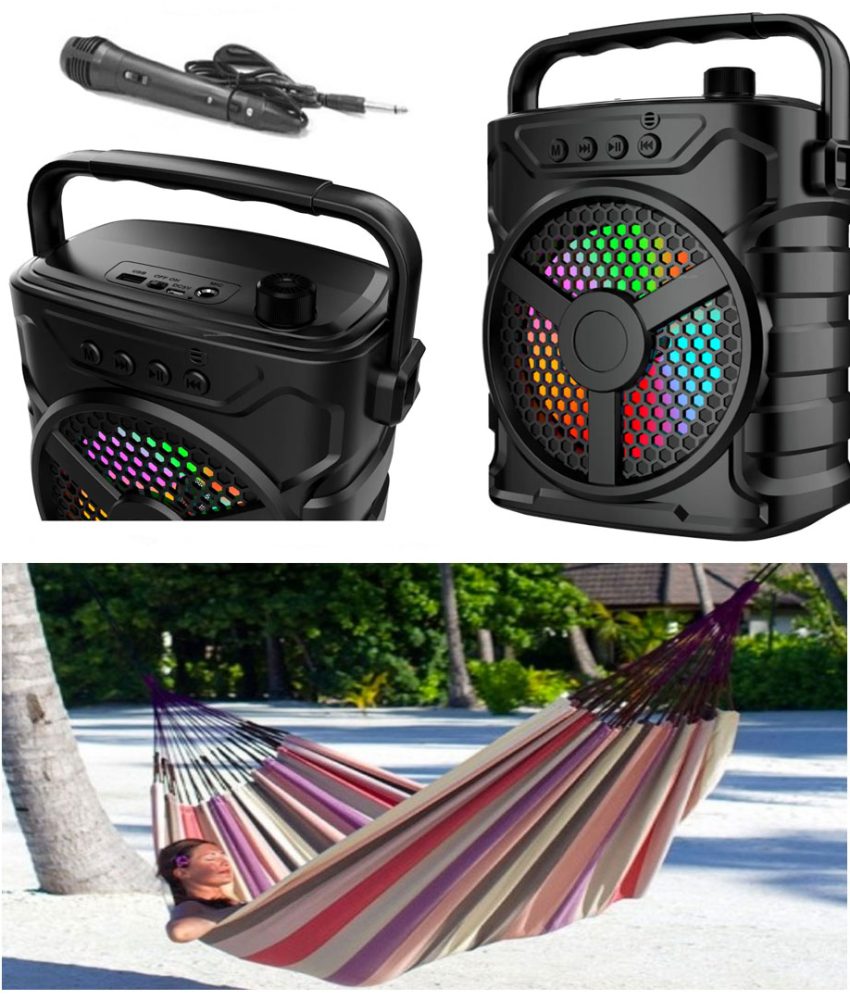Boxa portabila ZQS 6128 cu Microfon, Wireless, USB, FM Radio, lumini+ Hamac columbian 80x200 cm!