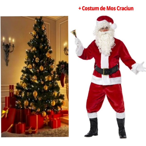 Brad artificial cu aspect brad canadian, 1,8m  + Cadou Costum complet Mos Craciun!
