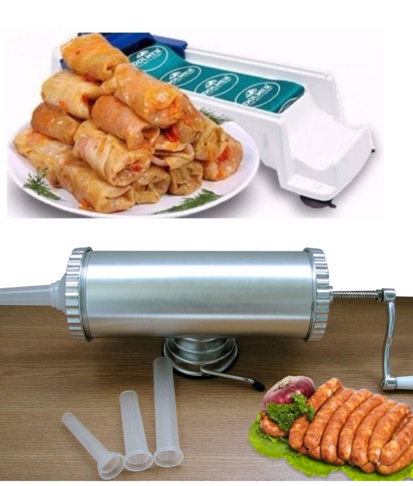 Aparat de facut carnati, inox, 1,5 kg, 3 tulumbe + CADOU Dolmer, dispozitiv de rulat sarmale!