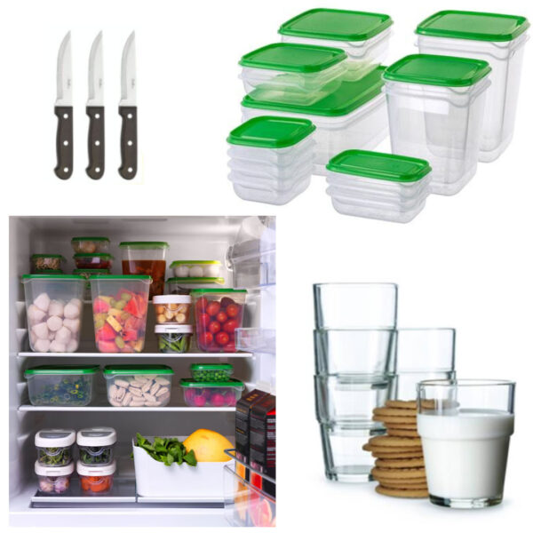 Set 17 caserole + capace, dimensiuni si forme diferite + Set 6 Pahare sticla + CADOU set 3 cutite inox!