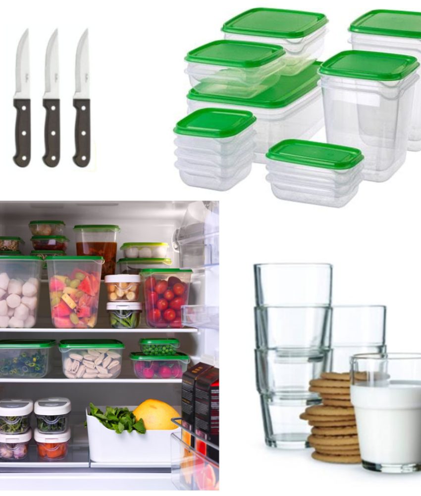 Set 17 caserole + capace, dimensiuni si forme diferite + Set 6 Pahare sticla + CADOU set 3 cutite inox!