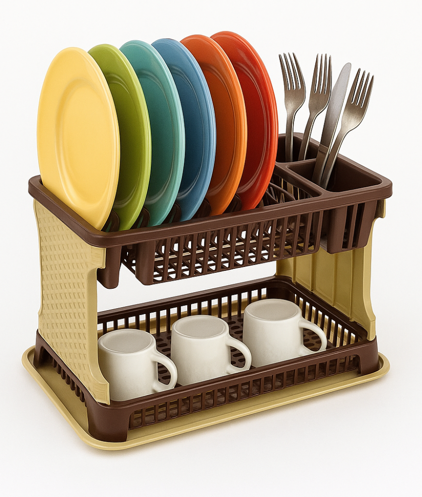 Uscator de vase etajat, tip ratan, cu suport de pahare, farfurii si tava de scurgere, finisaj dantelat!