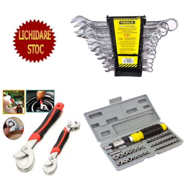 Set Chei Fixe combinate Tools, 12 piese + Trusa Chei Tubulare Aiwa, 41 piese + Set 2 Chei Universale Snap n Grip!
