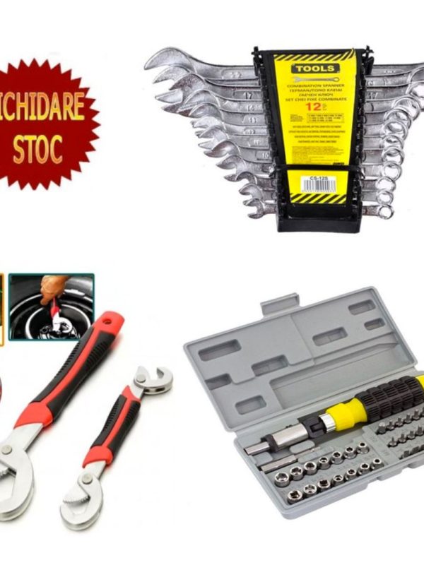 Set Chei Fixe combinate Tools, 12 piese + Trusa Chei Tubulare Aiwa, 41 piese + Set 2 Chei Universale Snap n Grip!