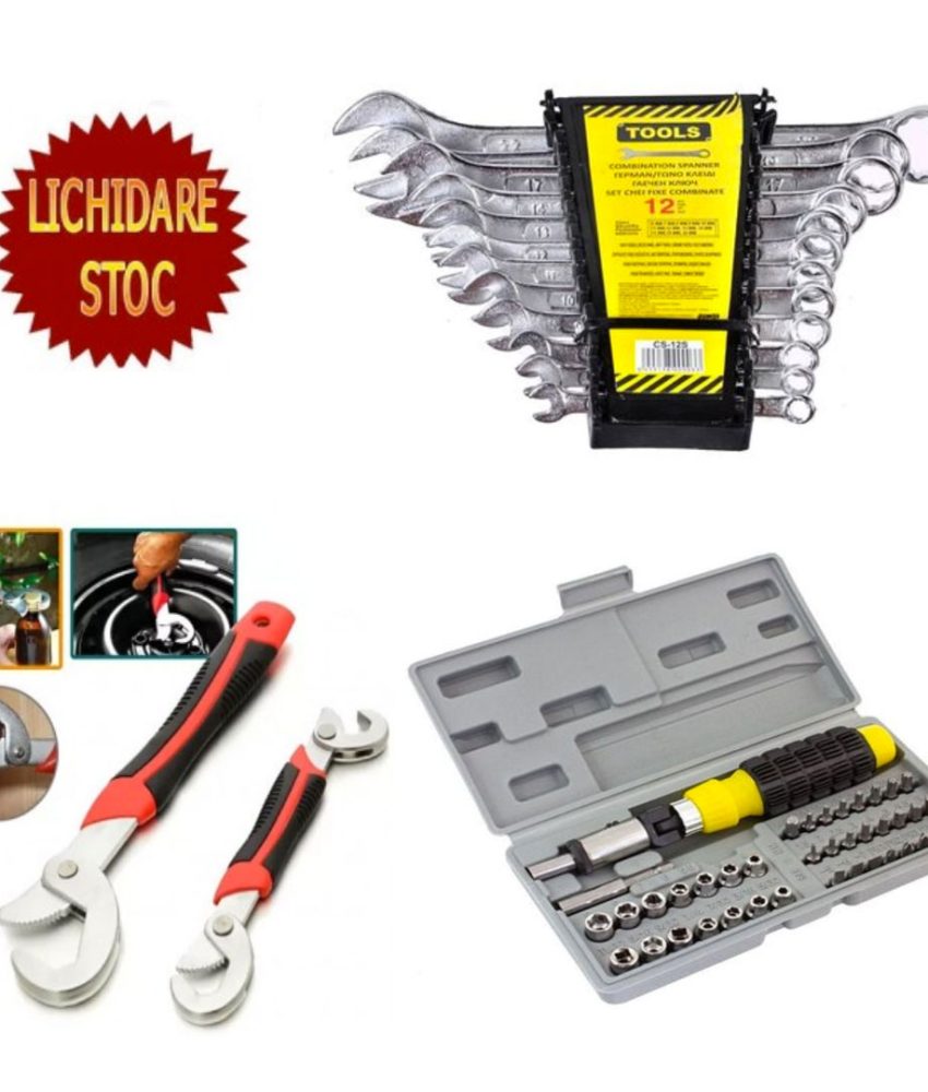 Set Chei Fixe combinate Tools, 12 piese + Trusa Chei Tubulare Aiwa, 41 piese + Set 2 Chei Universale Snap n Grip!