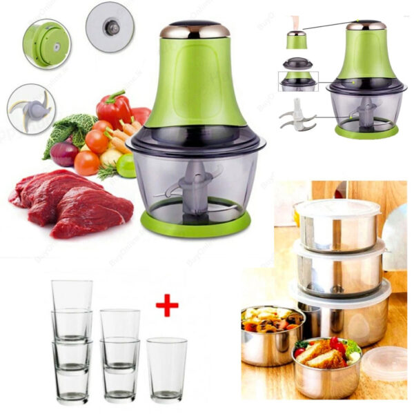 Tocator electric, toaca, taie, macina, amesteca + Set 10 Piese inox, cu capace + Cadou Set 6 pahare!