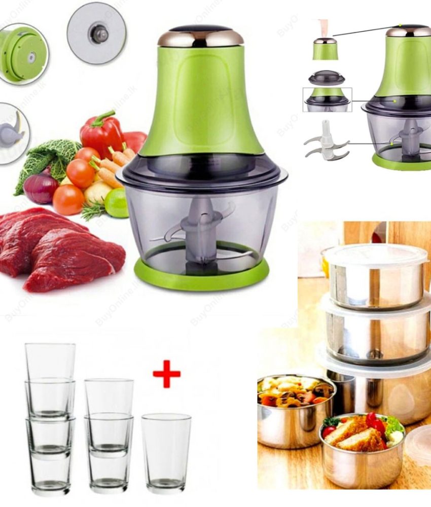 Tocator electric, toaca, taie, macina, amesteca + Set 10 Piese inox, cu capace + Cadou Set 6 pahare!