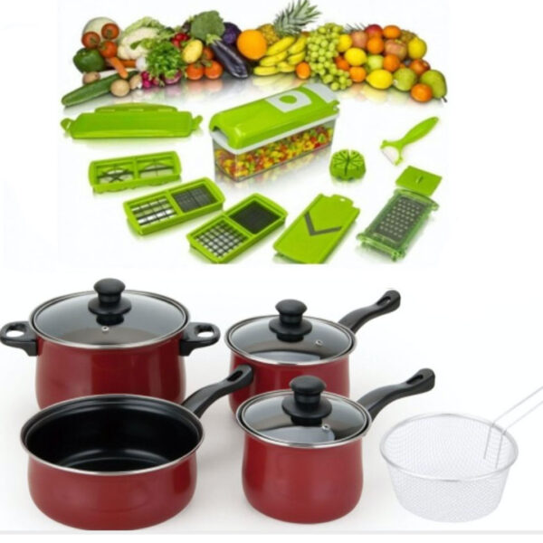 Cratite cu capace, Grunberg 8 piese, otel carbon + Razatoarea Nicer Dicer cu 11 moduri de taiere, pentru fructe si legume!
