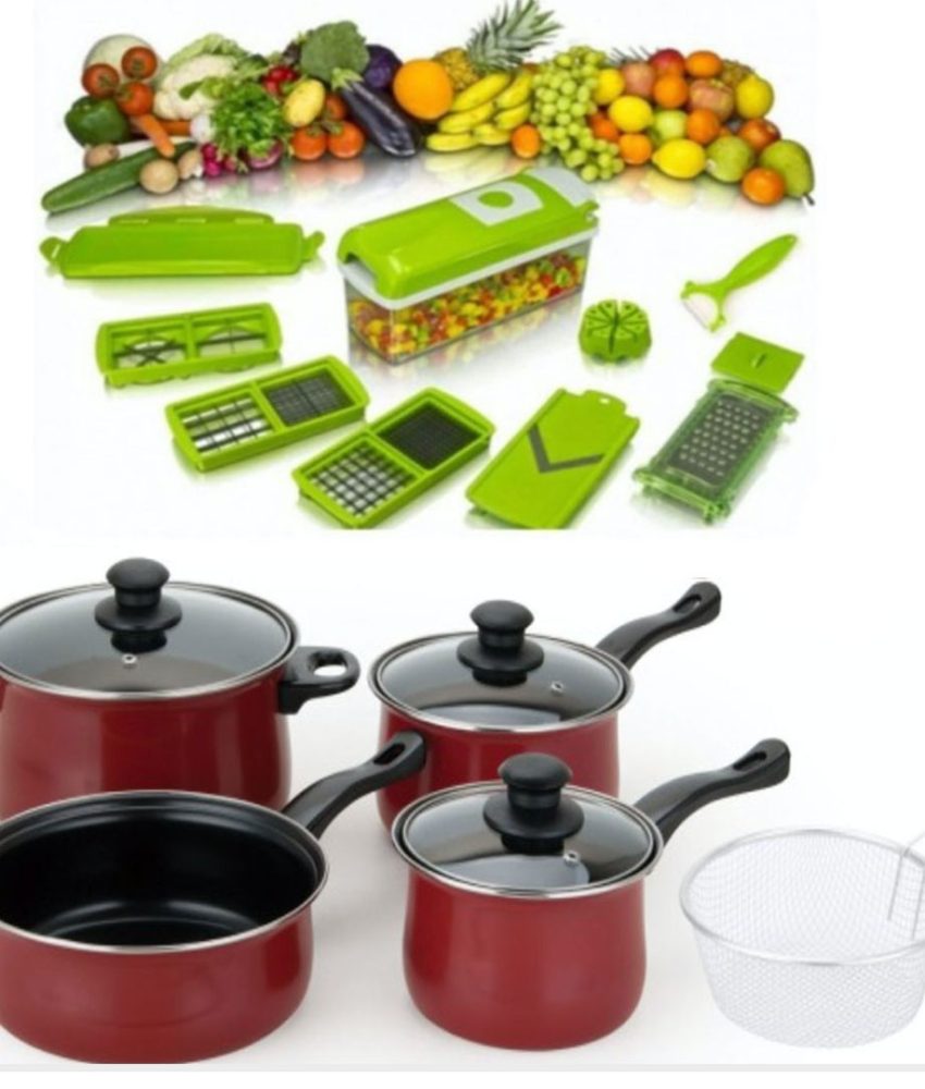 Cratite cu capace, Grunberg 8 piese, otel carbon + Razatoarea Nicer Dicer cu 11 moduri de taiere, pentru fructe si legume!