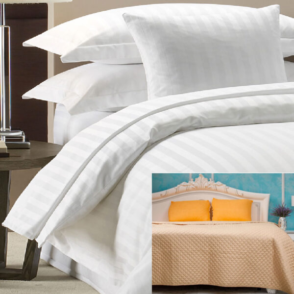Lenjerie pentru Pat dublu, 4 piese, Damasc  policoton King Size + Cuvertura De Pat, Deluxe, 200/220cm, disponibila In Diferite Culori