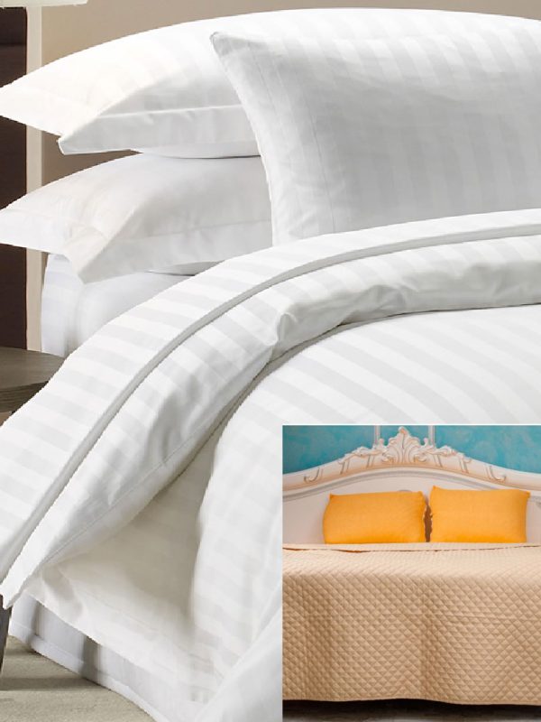 Lenjerie pentru Pat dublu, 4 piese, Damasc  policoton King Size + Cuvertura De Pat, Deluxe, 200/220cm, disponibila In Diferite Culori