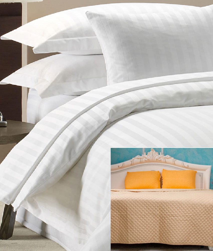 Lenjerie pentru Pat dublu, 4 piese, Damasc  policoton King Size + Cuvertura De Pat, Deluxe, 200/220cm, disponibila In Diferite Culori