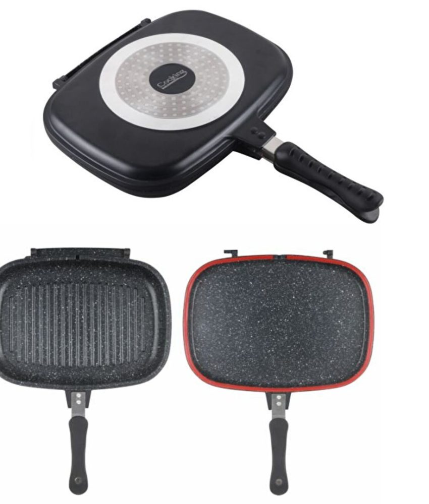 Tigaie Dubleta, Grill, interior nonstick marmorat, 32x24x7.5 cm, A0232A, Dark line classic, Cooking, Heinner