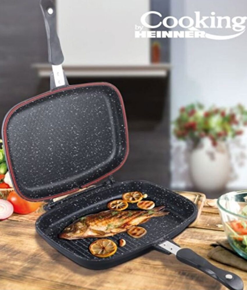 Tigaie Dubleta, Grill, interior nonstick marmorat, 32x24x7.5 cm, A0232A, Dark line classic, Cooking, Heinner
