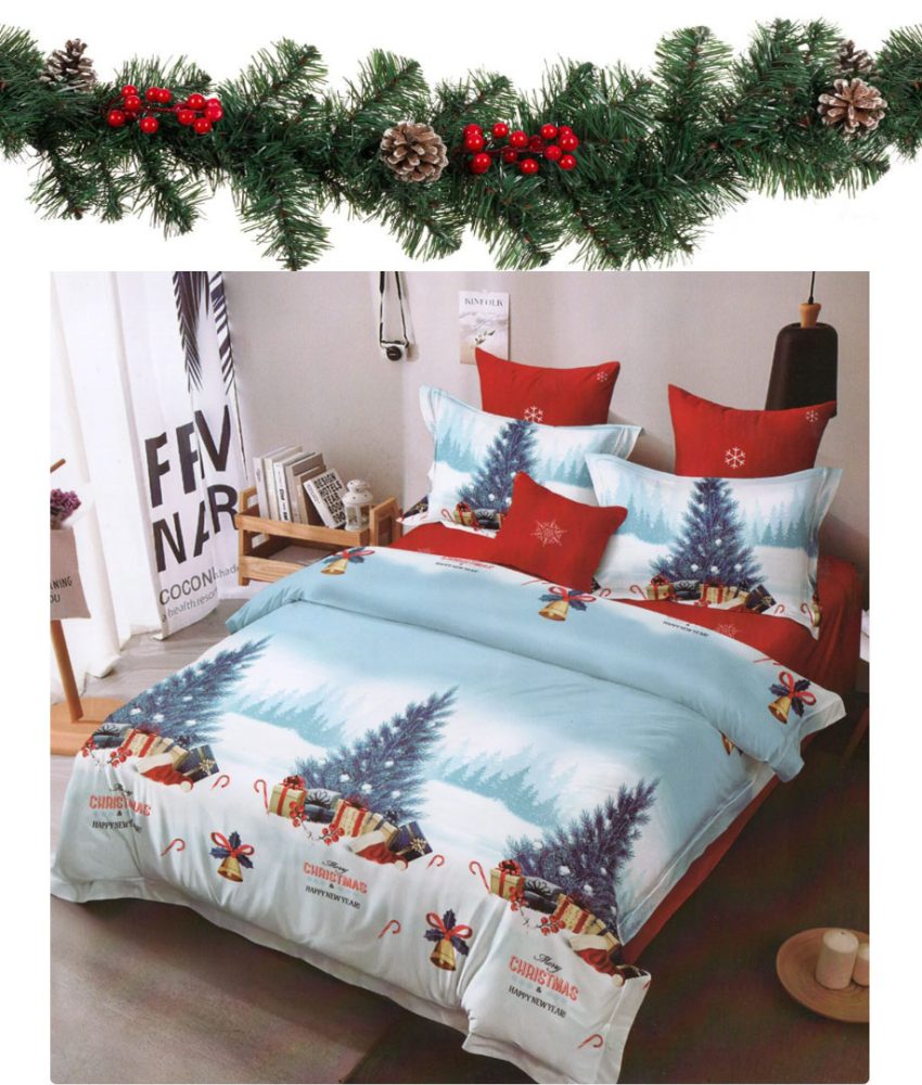 Lenjerie De Pat ELVO CRĂCIUN Pentru Pat Dublu, 4 Piese, Bumbac, Diferite Modele + CADOU ghirlanda brad artificial 2,7m