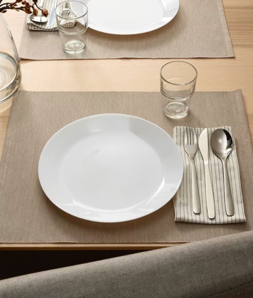 Set 12 farfurii Luxury, sticla securizata, alb + Set 24 tacamuri inox, Vanora