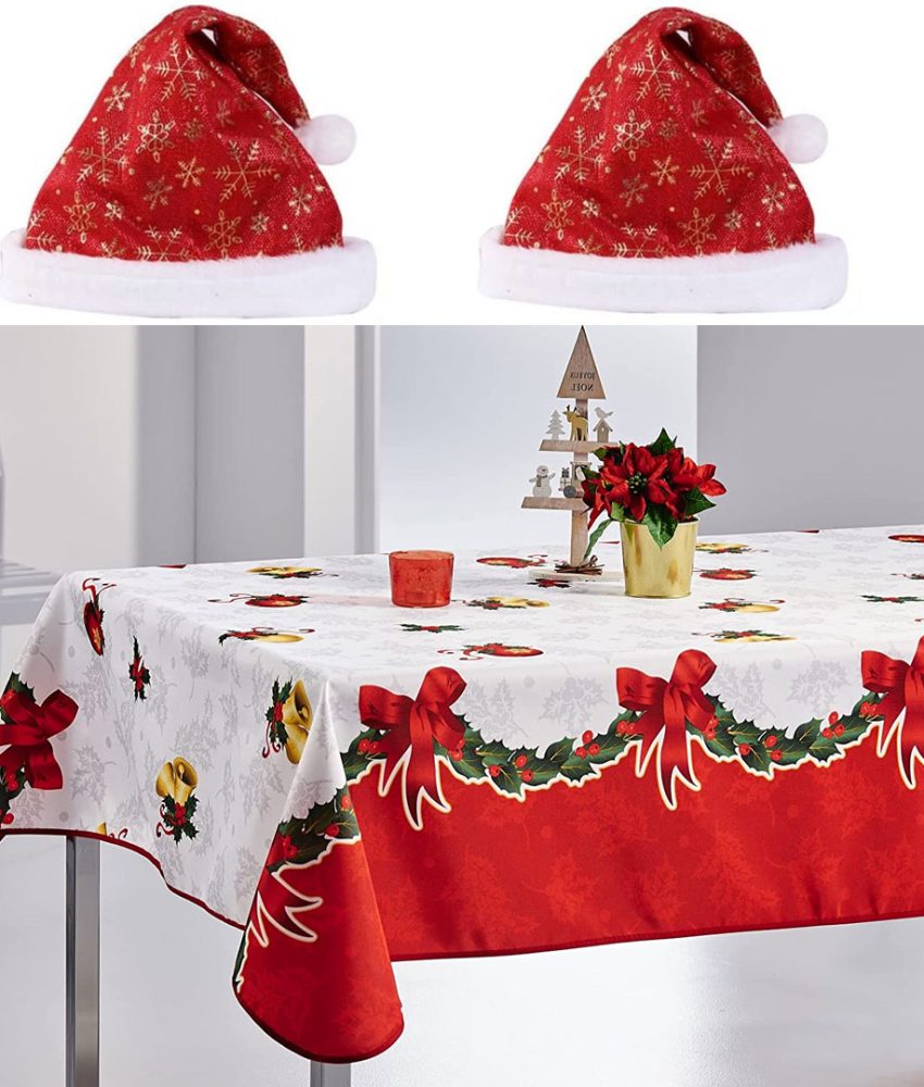 Fata de masa cu model de Craciun, pentru 6 persoane, 150x220cm, diferite modele + Cadou 2 caciulite adulti