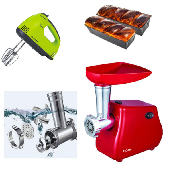 Masina De Tocat Carne Victronic MG5002, 1200W, Accesorii Carnati, Functie Revers,1.5 kg/min + Mixer electric 7 viteze, 4 palete + CADOU 2 tavi de cozonac