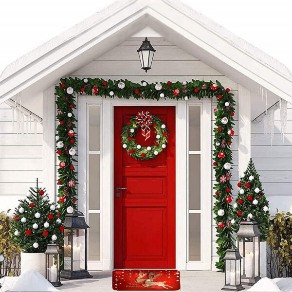 Ghirlanda De Craciun 2,7 m Din Crengute De Brad Artificial Verde Clasic Aspect Natural + Covoras intrare motive Craciun