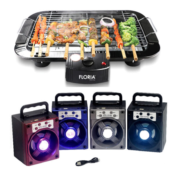 Gratar electric Floria ZLN-2867, 2000 W, 240 V, 47 x 35 cm, Negru + Cadou 1 Boxa Portabila, Bluetooth, RADIO FM, suport MICRO SD