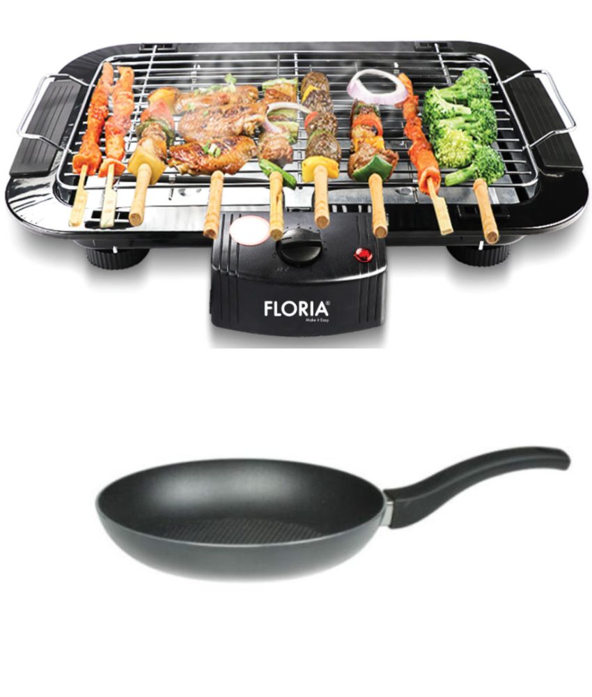 Gratar electric Floria ZLN-2867, 2000 W, 240 V, 47x35 cm, Negru + CADOU Tigaie Teflon 24x6,5cm