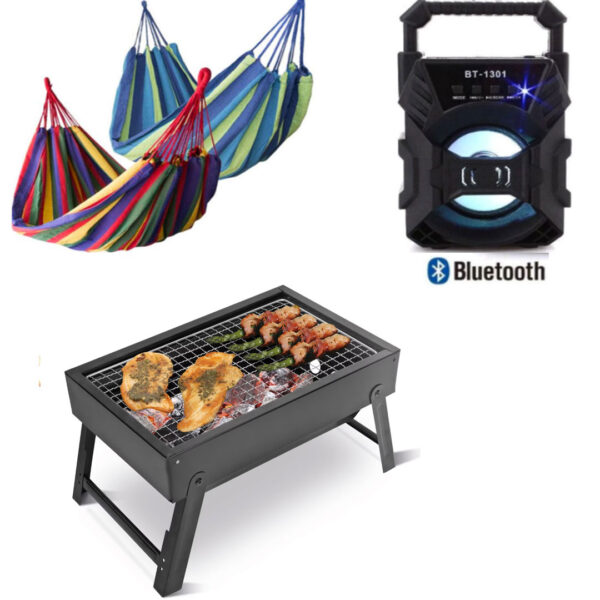 Gratar gradina , dreptunghiular , Grunberg BBQ04, Negru, Grill + Hamac Columbian Multicolor 80x200 cm+ Cadou Boxa portabila Bluetooth!