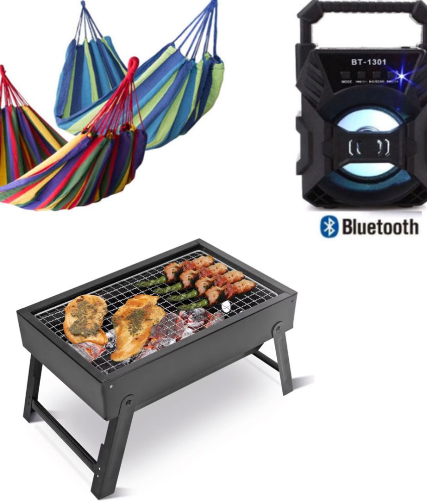Gratar gradina , dreptunghiular , Grunberg BBQ04, Negru, Grill + Hamac Columbian Multicolor 80x200 cm+ Cadou Boxa portabila Bluetooth!
