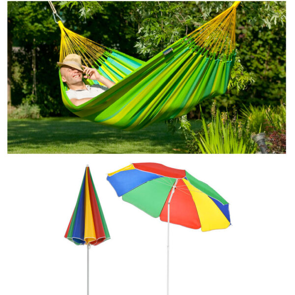 Hamac columbian bumbac, multicolor 80x200 cm+ Umbrela de soare cu factor de protectie UV, 150cm!