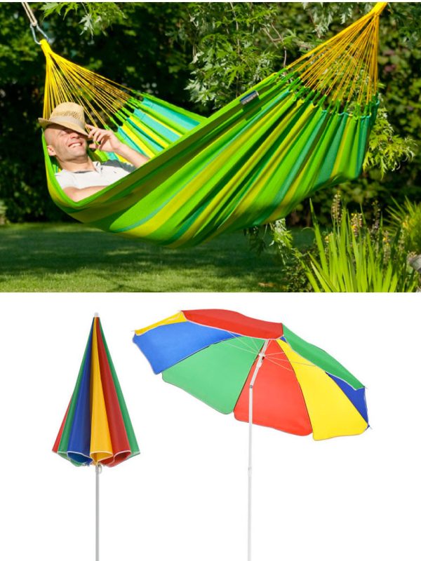 Hamac columbian bumbac, multicolor 80x200 cm+ Umbrela de soare cu factor de protectie UV, 150cm!