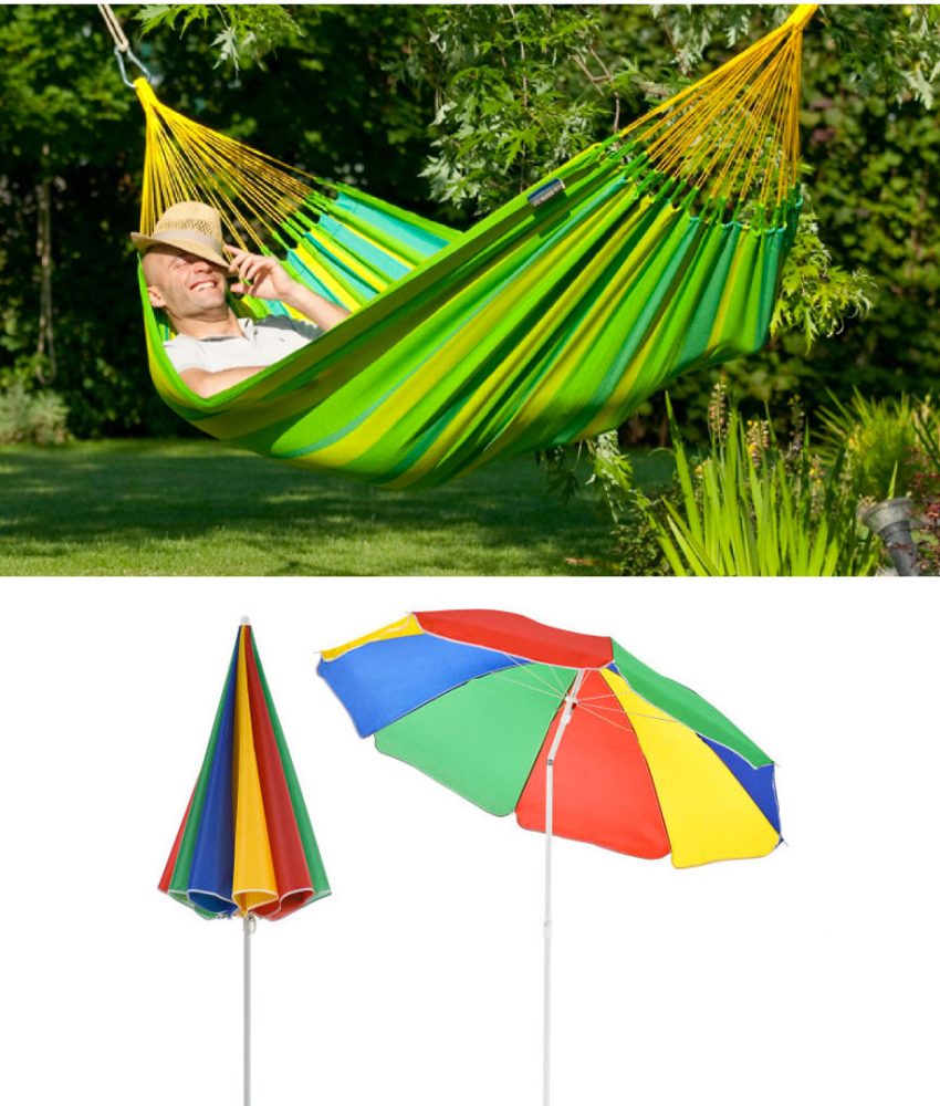 Hamac columbian bumbac, multicolor 80x200 cm+ Umbrela de soare cu factor de protectie UV, 150cm!