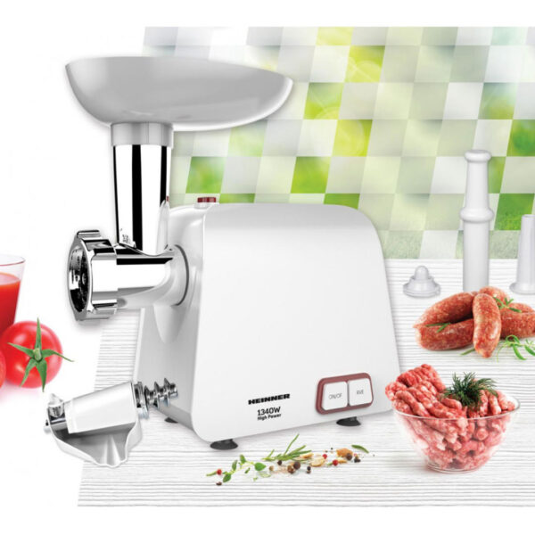 Masina de tocat Heinner Pearl 1340 MG-1340WH, 1340 W, accesoriu de rosii si carnati!