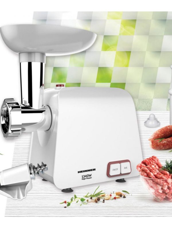 Masina de tocat Heinner Pearl 1340 MG-1340WH, 1340 W, accesoriu de rosii si carnati!