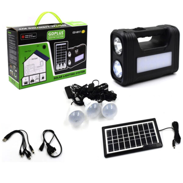 Ai ramas in pana de curent? Kit alimentare curent cu Panou Solar + 3 Becuri cu acumulator reincarcabil, USB, Lanterna Led!