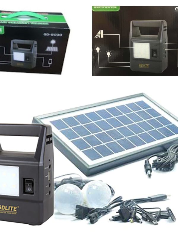 Kit Incarcator Urgente cu Panou Solar GdLite GD8030 GD-8030 cu Lanterna cu 14LED 2 Becuri si acumulator plumb acid 6V