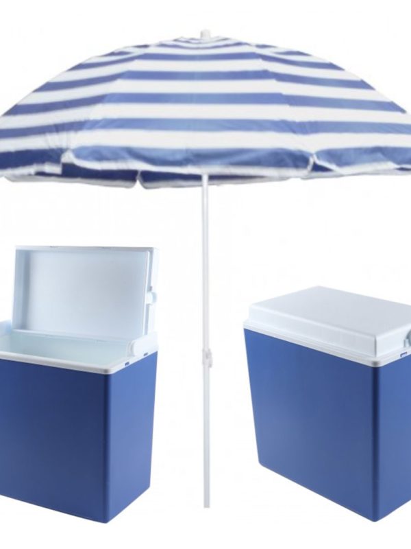 Umbrela De Plaja, Diametru 160cm, Multicolor + Lada frigorifica 24l