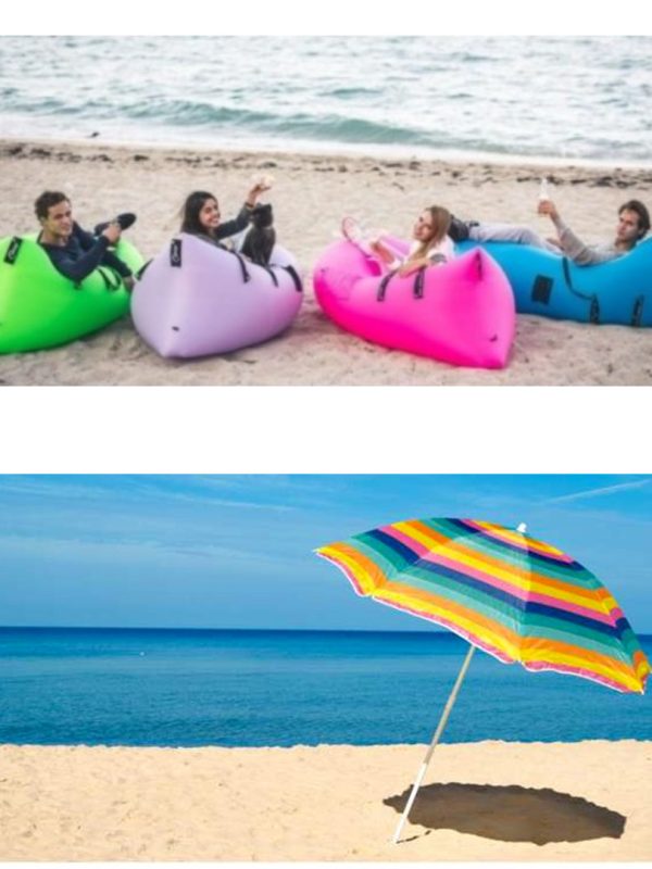 Sezlong gonflabil Lazy Bag + Umbrela de plaja cu protectie UV, Diferite culori