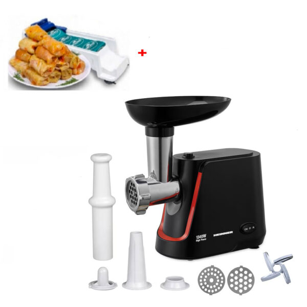 Masina de tocat Heinner MG-1250BK, 1340 W, 1.5 Kg/Min, 2 site, reverse, accesorii incluse, Negru + Cadou Aparat dolmer de facut sarmale