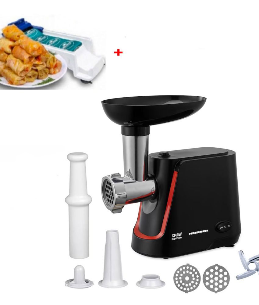 Masina de tocat Heinner MG-1250BK, 1340 W, 1.5 Kg/Min, 2 site, reverse, accesorii incluse, Negru + Cadou Aparat dolmer de facut sarmale