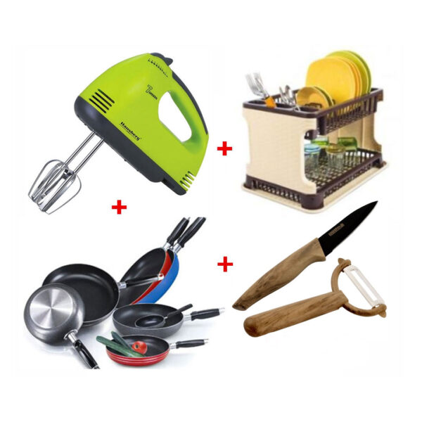 Mixer electric, 7 viteze, 4 palete + Suport vase etajat tip ratan + 1 Tigaie teflon + CADOU set cutit inox + cutit de curatat fructe si legume!