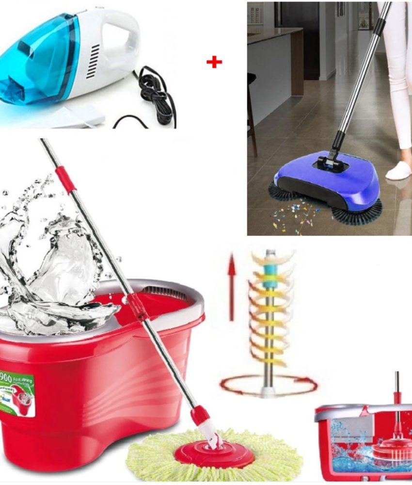 Mop Rotativ Cu Galeata Magic Spin + Matura Rotativa 3 In 1 Magic Broom cu tava de colectare + Cadou Aspirator portabil